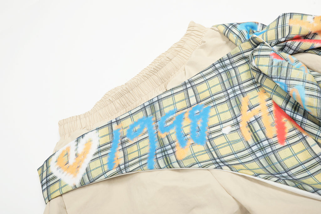 DONOTLOGO Urban Streetwear Collection | Unisex Relaxed Silhouette Cargo Pants | Bold Plaid & Graffiti Motif & Soft Cotton Blend Fabric