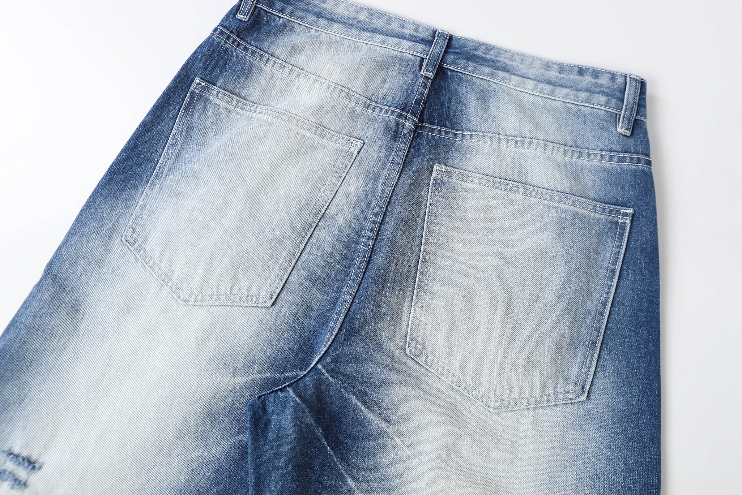 DONOTLOGO Retro Blue Baggy Denim Pants | Unisex Y2K Wide Leg Trousers with Natural Whiskering & Fade | High Street Relaxed Fit Bottoms