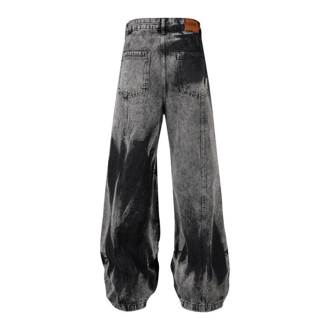 DONOTLOGO "Acid Wash" Heavyweight Cargo Denim - Distressed Tie-Dye Wide Leg Jeans with Multi-Flap Pockets - American High Street Style