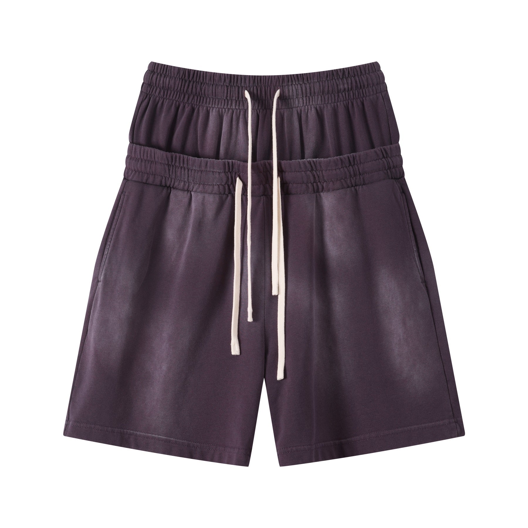 DONOTLOGO Unisex Double Waist Shorts | Snow Washed, Distressed | Drawstring Elastic High-Waist, Loose Fit