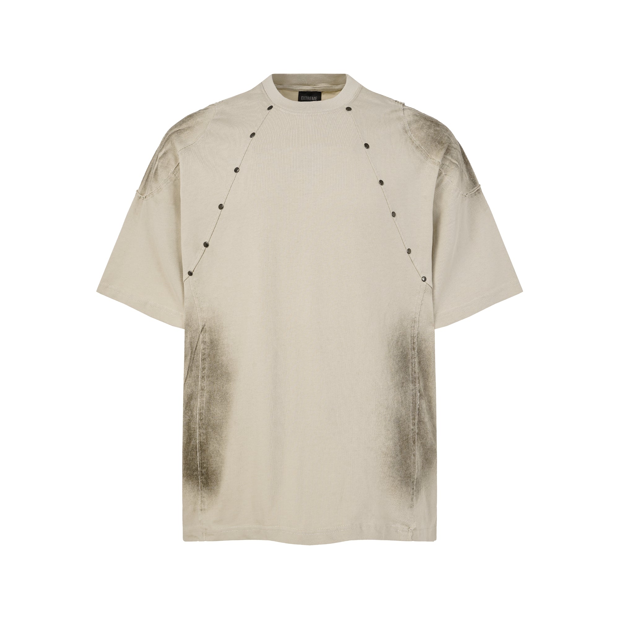 DONOTLOGO Industrial Edge Collection | Unisex Relaxed Fit Deconstructed Tee | Bold Diagonal Rivet Seaming & Faded Wash Finish with Heavyweight Cotton Fabric