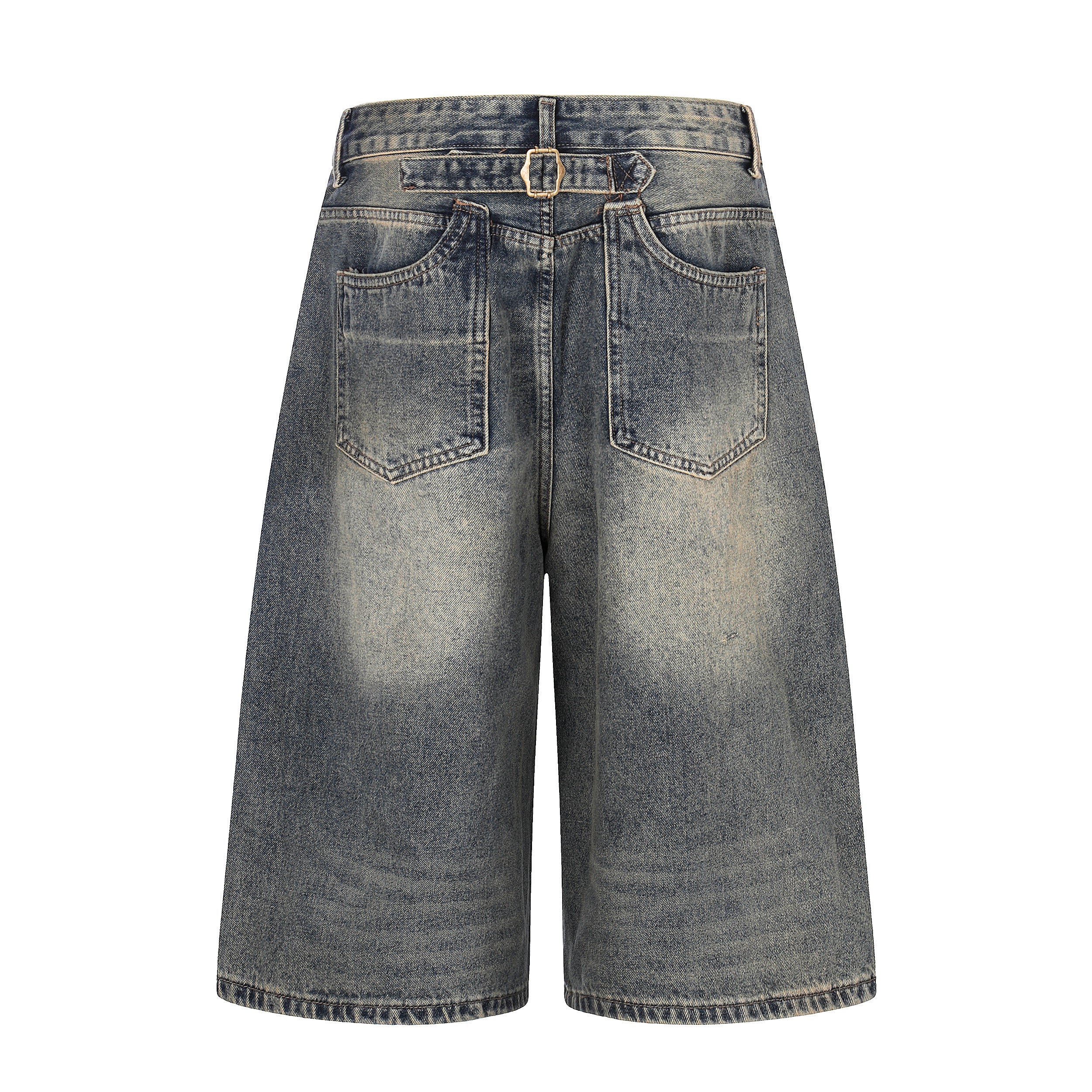DONOTLOGO Vintage Denim Revival Collection | Unisex Relaxed Fit Washed Cropped Pants | Bold Contrast Stitching & Belt Loop Detail with Vintage Wash Finish
