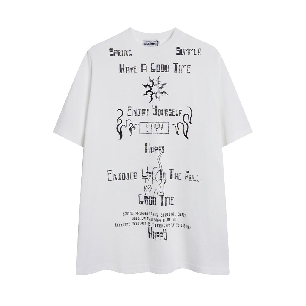 Unisex Summer Streetwear Short-Sleeve T-Shirt with Glossy Letter Print