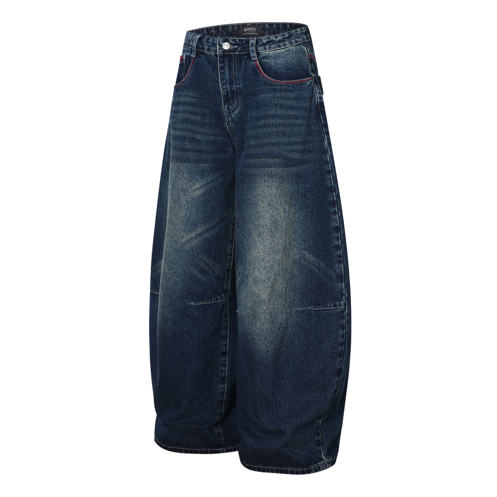 Unisex Whisker Embroidered Denim Jeans