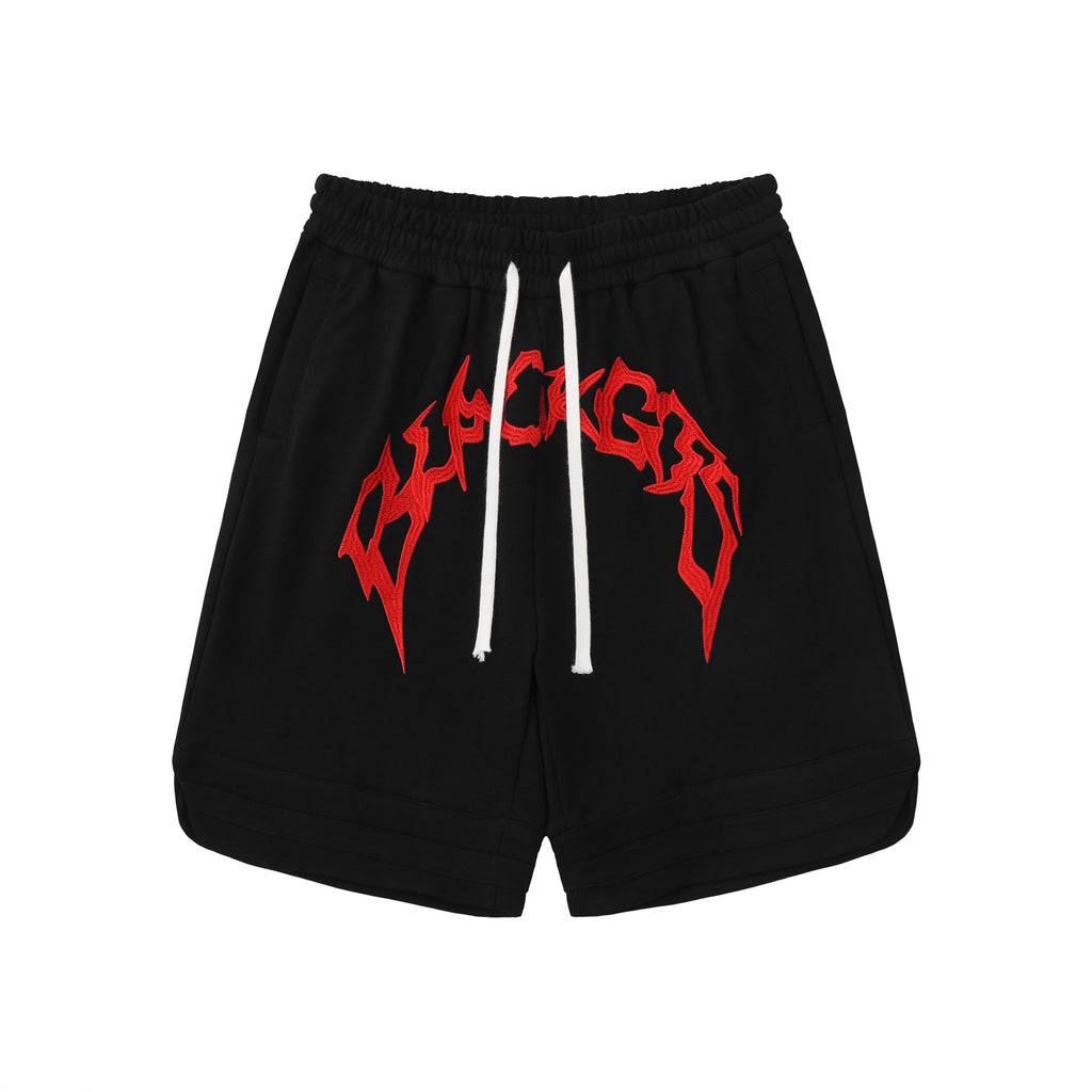 DONOTLOGO Oversized Gothic Embroidery Shorts | Unisex Baggy Sweatshorts | Retro Streetwear Drawstring Capris