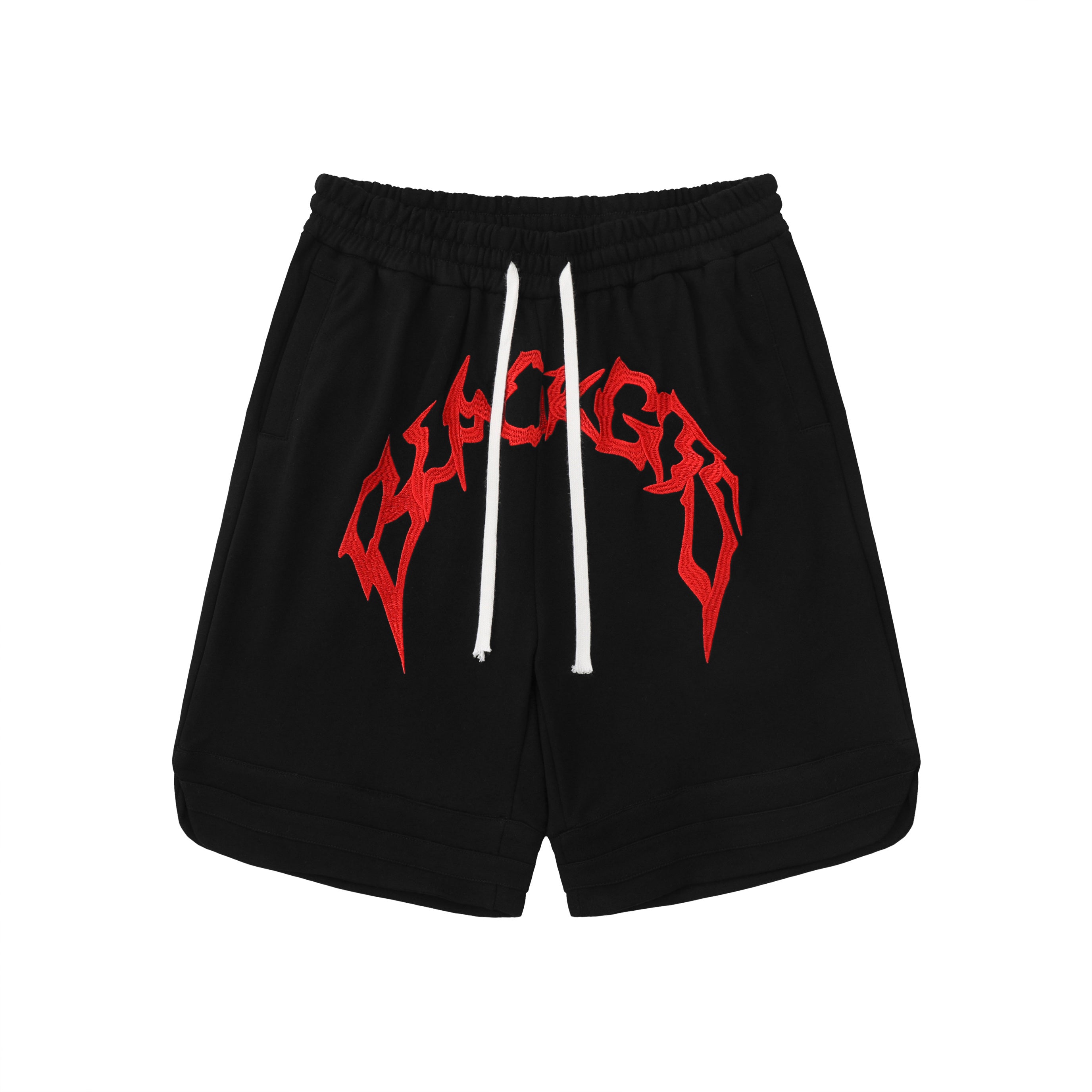 DONOTLOGO Oversized Gothic Embroidery Shorts | Unisex Baggy Sweatshorts | Retro Streetwear Drawstring Capris
