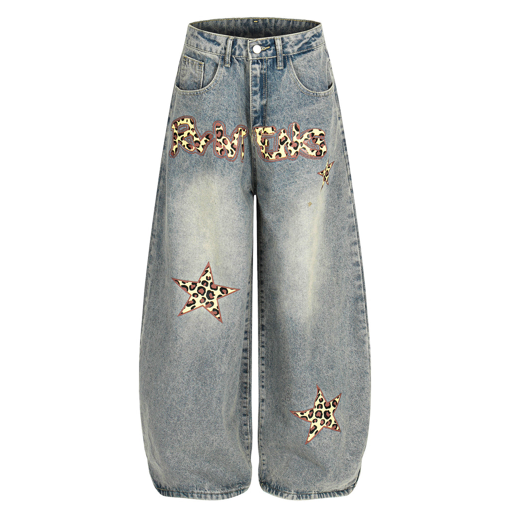 DONOTLOGO Urban Streetwear Collection | Unisex Relaxed Silhouette Jeans | Bold Leopard Star Motif & Soft Denim Fabric