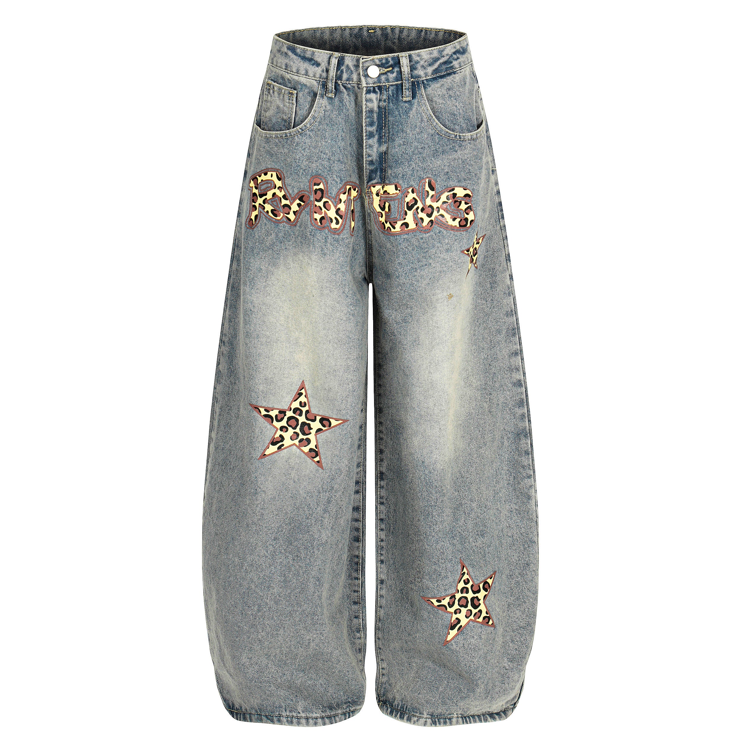DONOTLOGO Urban Streetwear Collection | Unisex Relaxed Silhouette Jeans | Bold Leopard Star Motif & Soft Denim Fabric