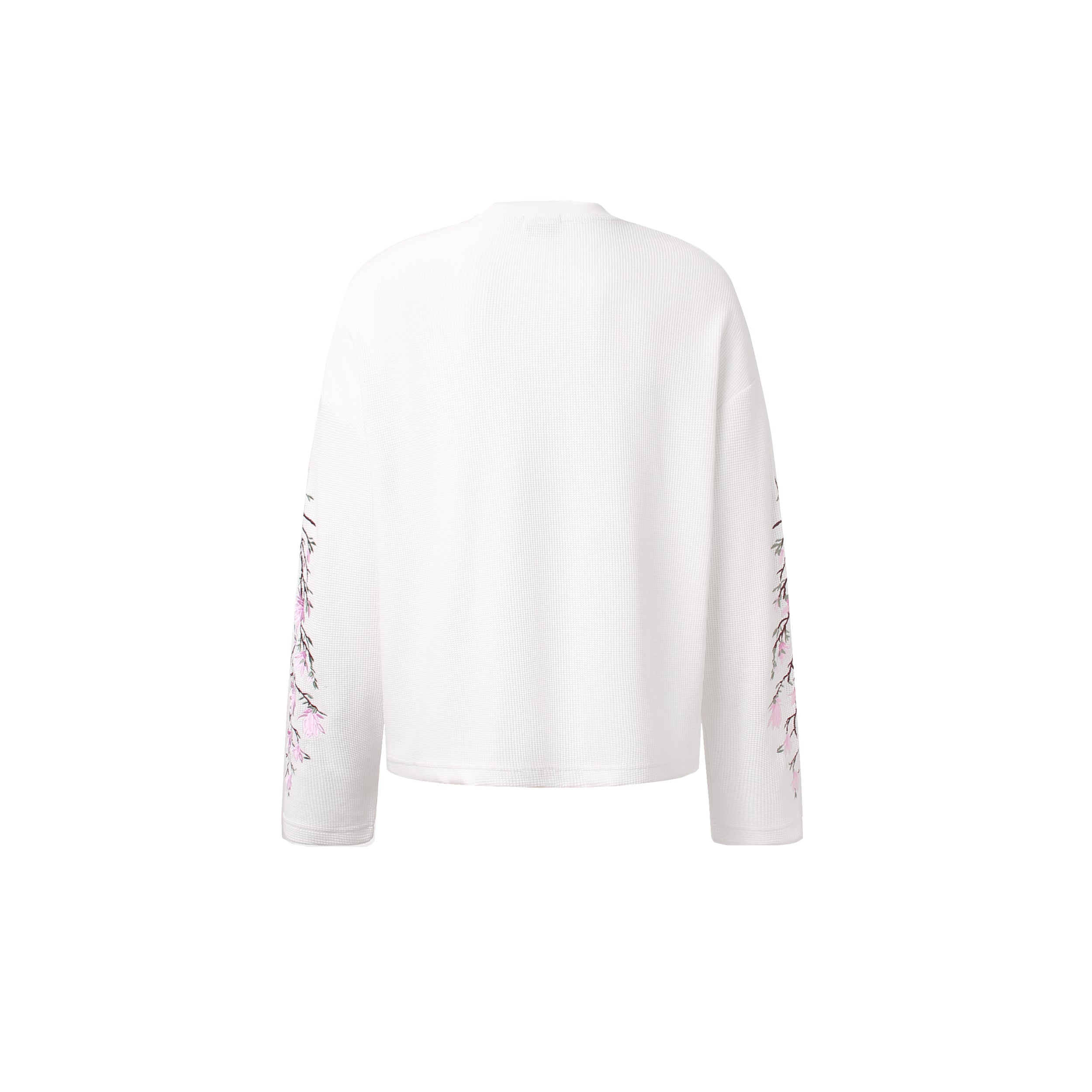 DONOTLOGO Urban Streetwear Collection | Unisex Relaxed Silhouette Tee | Elegant Peach Blossom Embroidery & Soft Waffle Knit Fabric