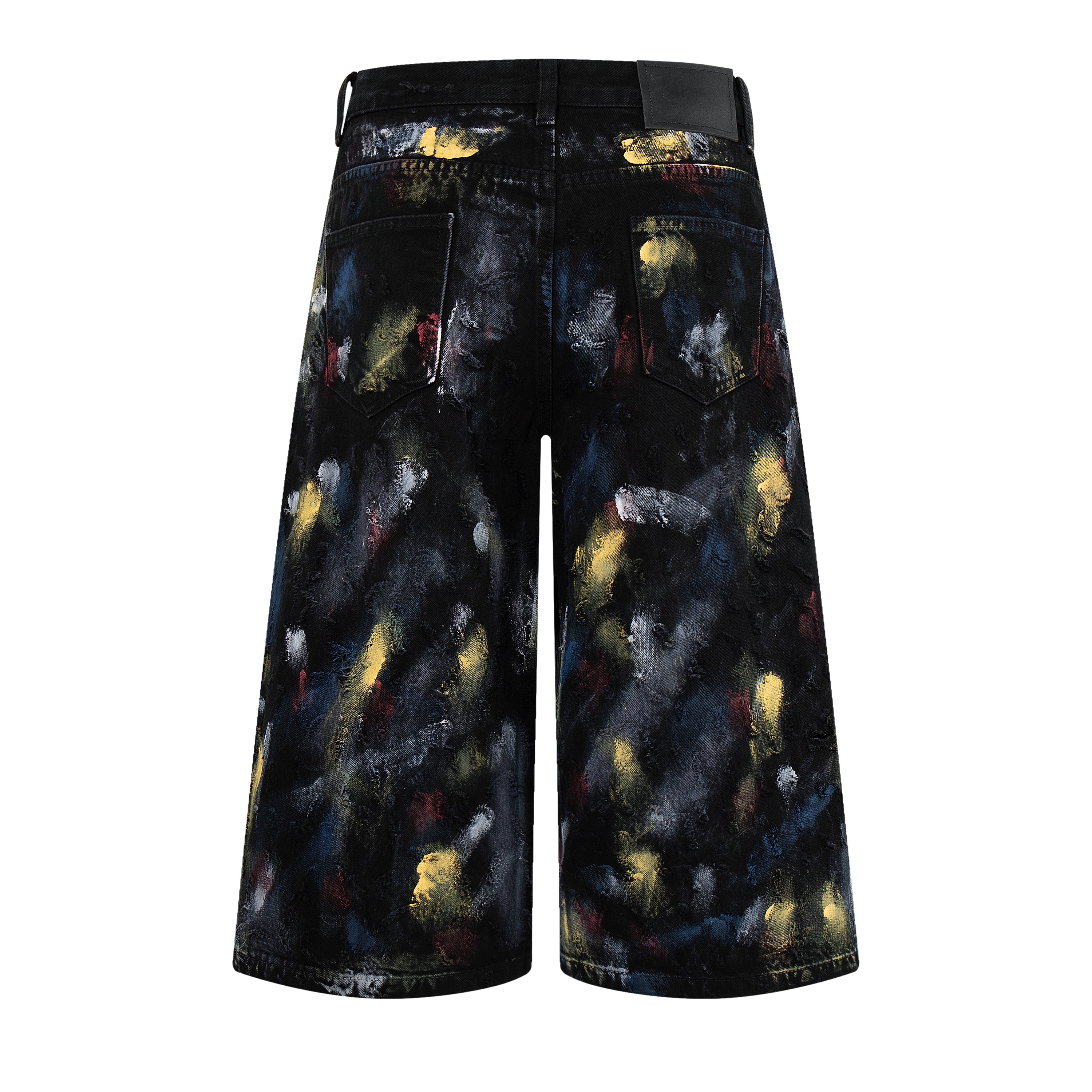 DONOTLOGO Unisex Abstract Graffiti Denim Bermuda Shorts - Vintage Distressed Baggy Jorts with Colorful Splatter Print - Y2K Streetwear Loose Fit Knee Length Jean Shorts