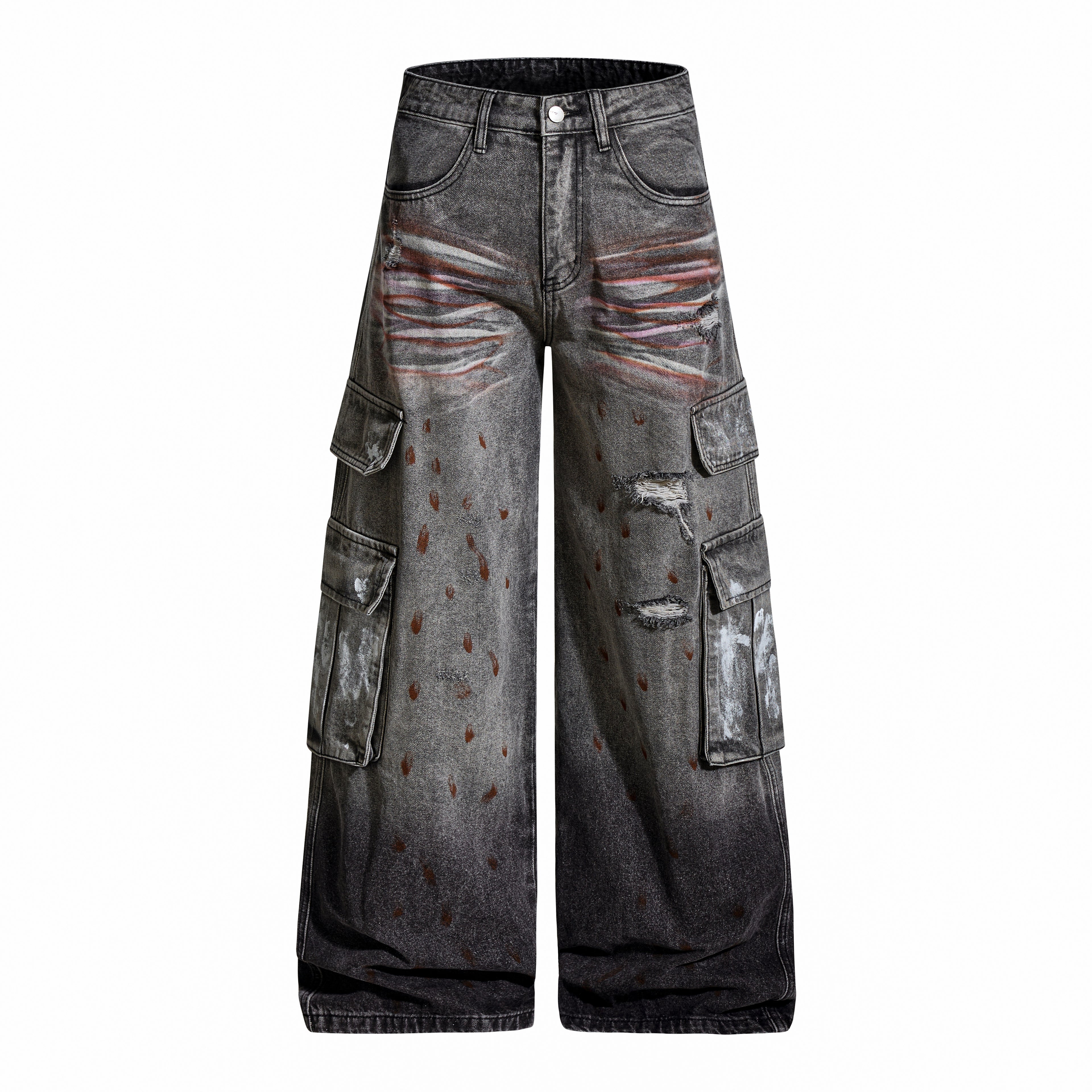 Unisex Vintage Washed Graffiti Denim Pants