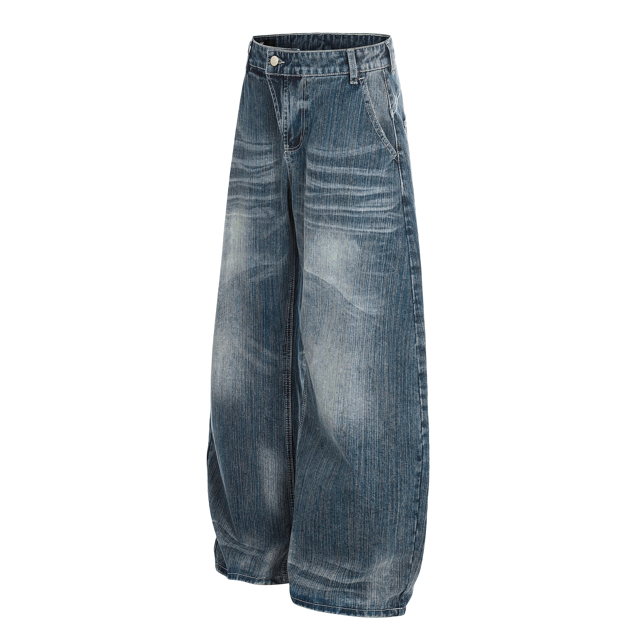 DONOTLOGO Urban Heritage Collection | Unisex Oversized Washed Denim | Retro Aesthetic High-Rise Wide-Leg Bottoms with Authentic Cat Whisker & Bamboo Detail
