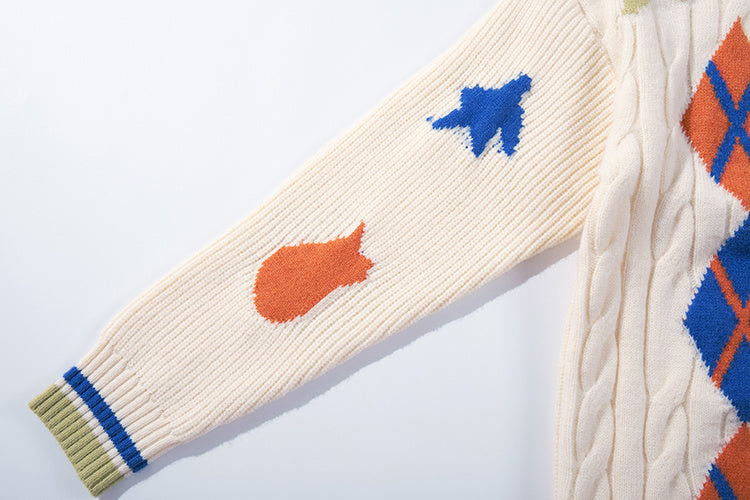 Unisex Versatile Diamond Jacquard Sweater