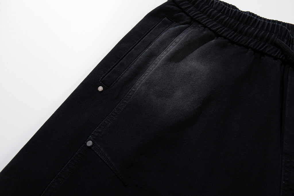 Unisex Distressed Washed Black Drawstring Denim Jeans