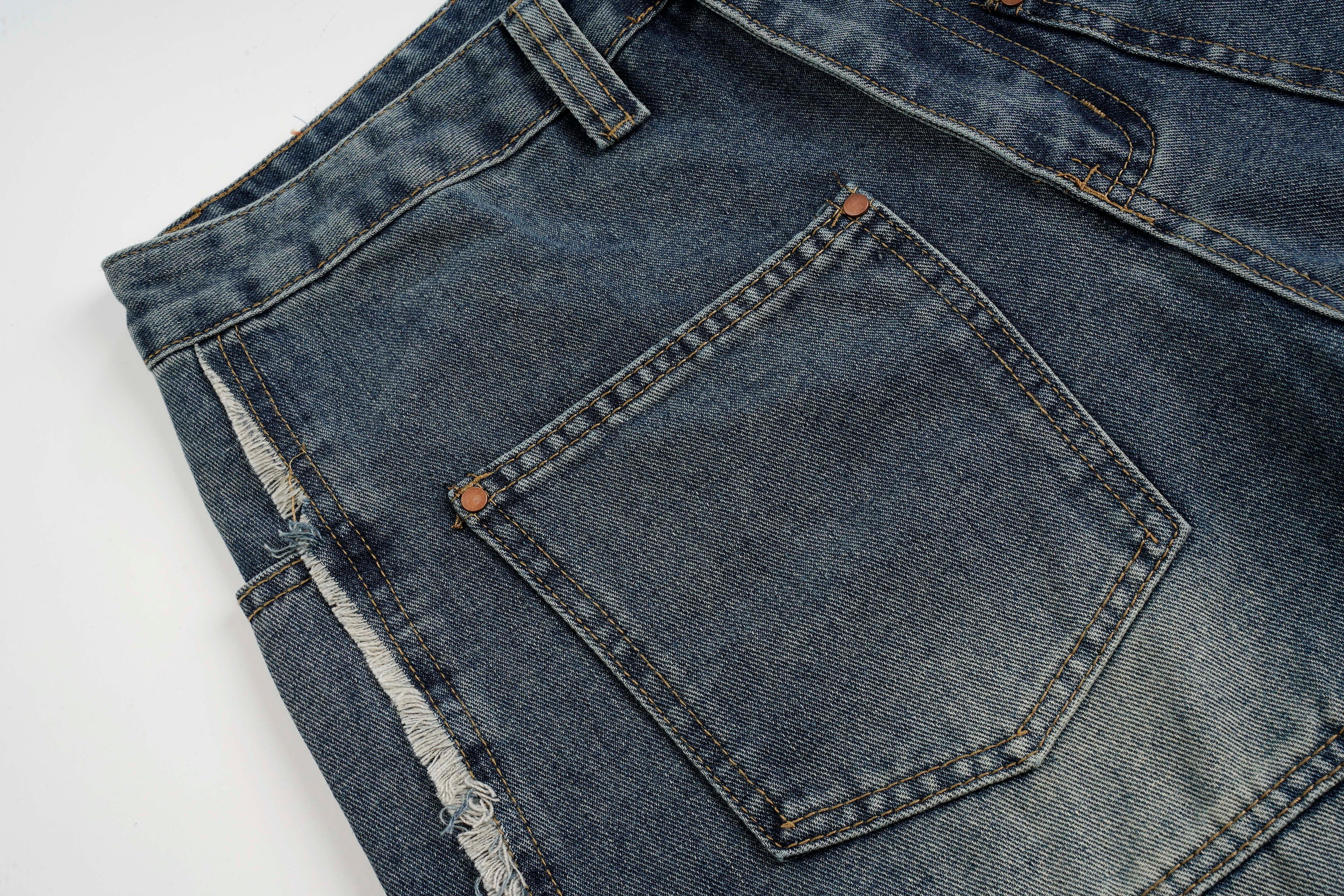 DONOTLOGO Deconstructed Wide Leg Denim Jorts - Raw Edge Patchwork Jean Shorts - Unisex Y2K Grunge Aesthetic Baggy Shorts