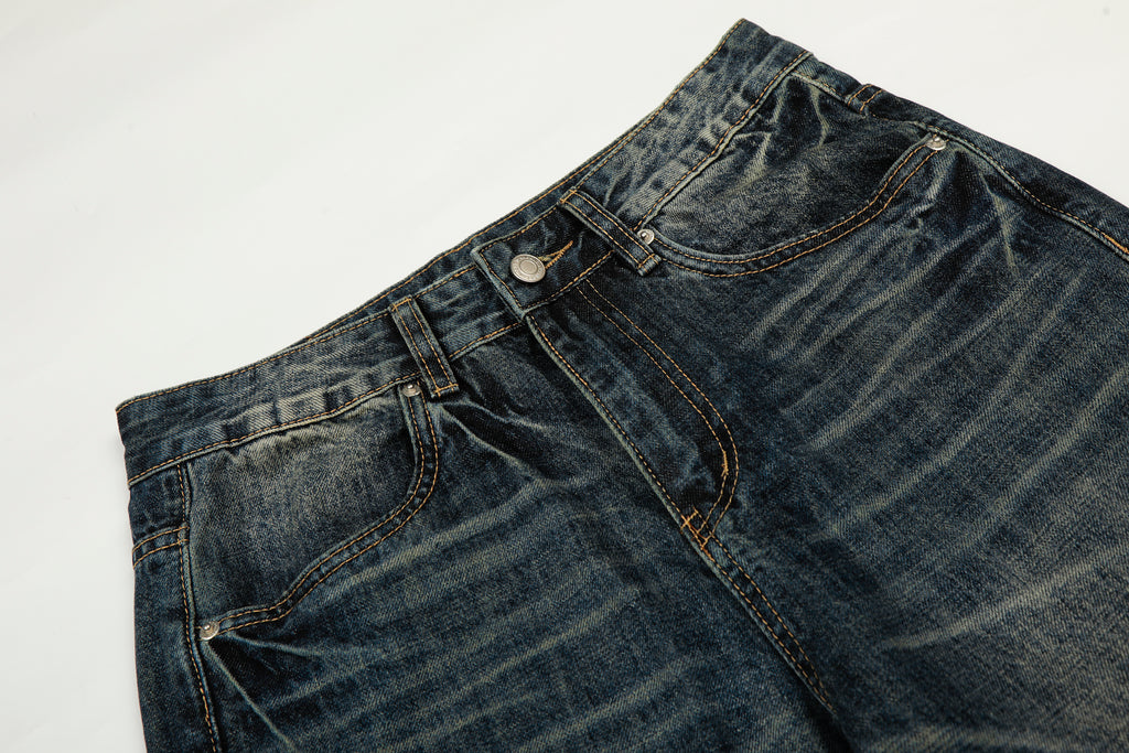 DONOTLOGO Urban Heritage Collection | Unisex Oversized Cat Whisker Denim | Retro Aesthetic High-Rise Wide-Leg Bottoms with Authentic Fade Detail