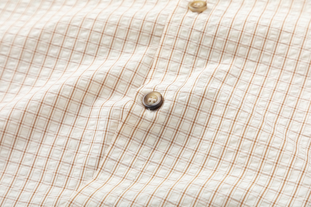 DONOTLOGO Unisex Plaid Shirt with Denim Collar | Colorblock Design, Loose Fit | Japanese Preppy Summer Essential