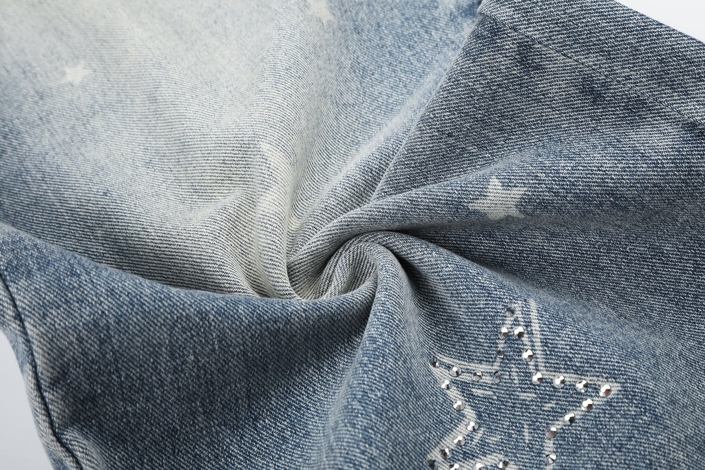 DONOTLOGO Urban Edge Collection | Unisex Relaxed Fit Denim Jeans | Bold Star Embroidery & Ripped Wash Finish with Classic Cotton Denim Fabric