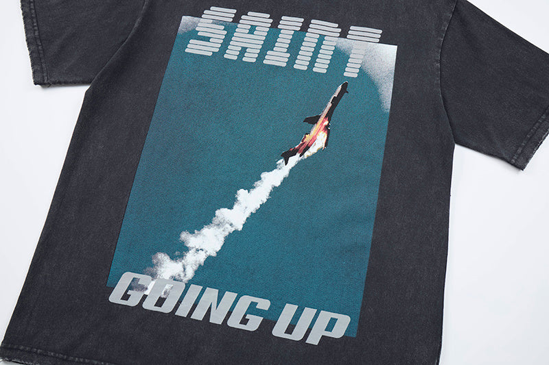 DONOTLOGO Deconstructed "SAINT GOING UP" Rocket Tee - Unisex Vintage Washed Graphic T-Shirt - Edgy Streetwear Aesthetic Oversized Top