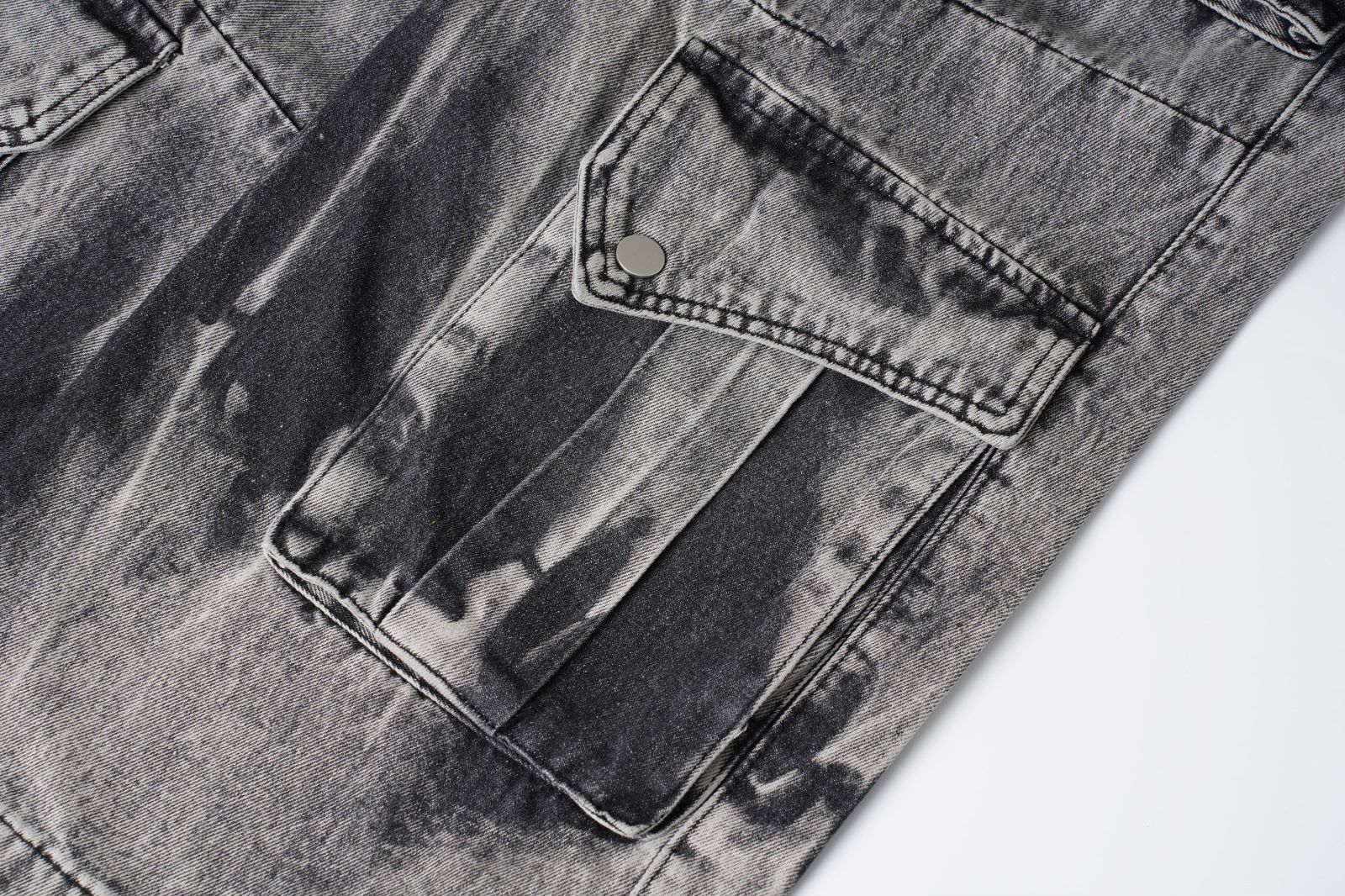 DONOTLOGO "Acid Wash" Heavyweight Cargo Denim - Distressed Tie-Dye Wide Leg Jeans with Multi-Flap Pockets - American High Street Style