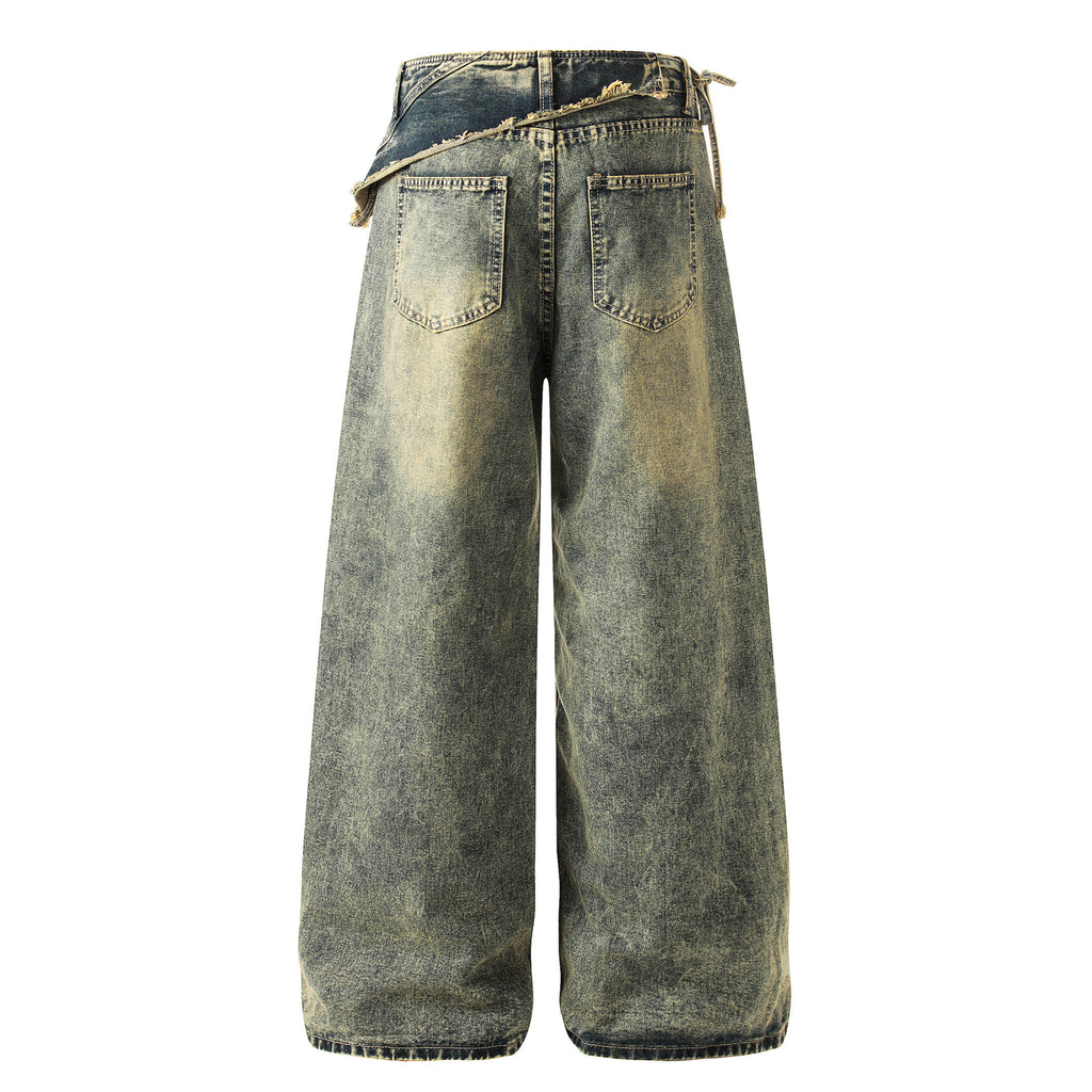 DONOTLOGO Unisex Vintage Washed Wide-Leg Jeans | Mud-Dyed Look, Distressed Detail | High-Waist Loose Fit Streetwear