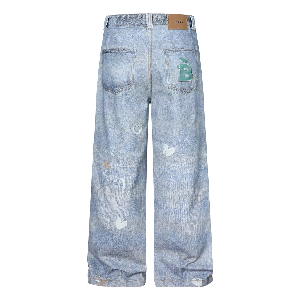 Unisex Dalmatian Print Denim Jeans