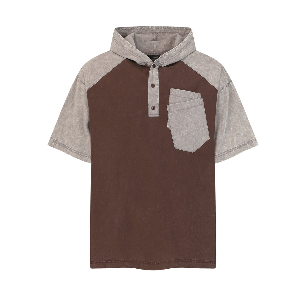 DONOTLOGO Urban Utility Collection | Unisex Relaxed Fit Hooded Tee | Bold Raglan Colorblocking & Functional Chest Pocket with Soft Washed Cotton Blend Fabric
