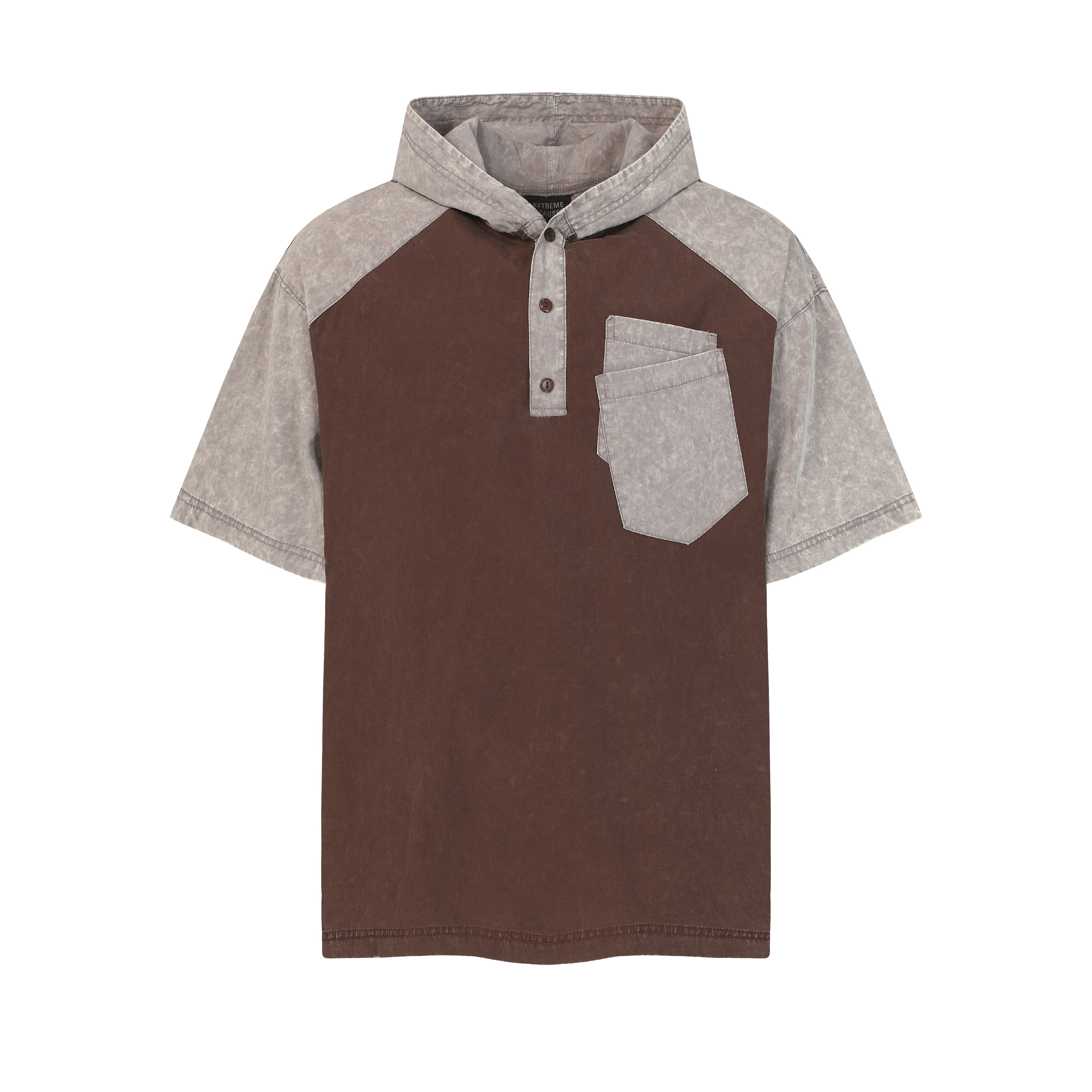DONOTLOGO Urban Utility Collection | Unisex Relaxed Fit Hooded Tee | Bold Raglan Colorblocking & Functional Chest Pocket with Soft Washed Cotton Blend Fabric