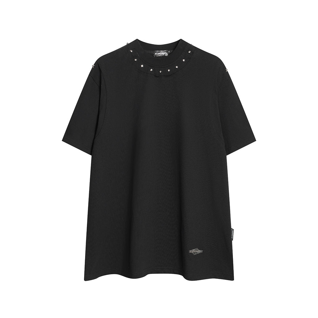 Unisex Streetwear Color-Block Raw-Edge Beaded Versatile Short-Sleeve T-Shirt