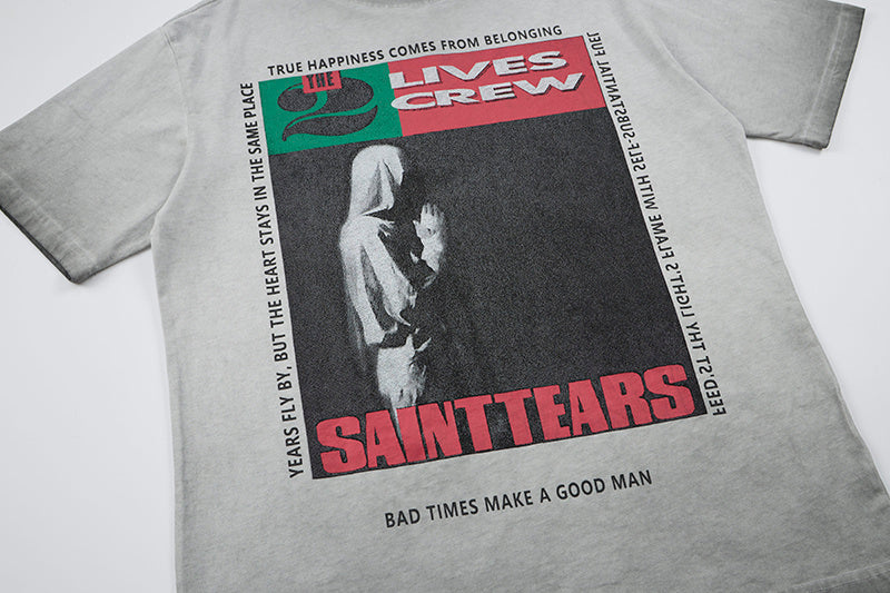 DONOTLOGO "SAINT TEARS" Vintage Band Tee - Distressed Wash Heavyweight Cotton Oversized T-Shirt with "THE 2 LIVES CREW" Graphic