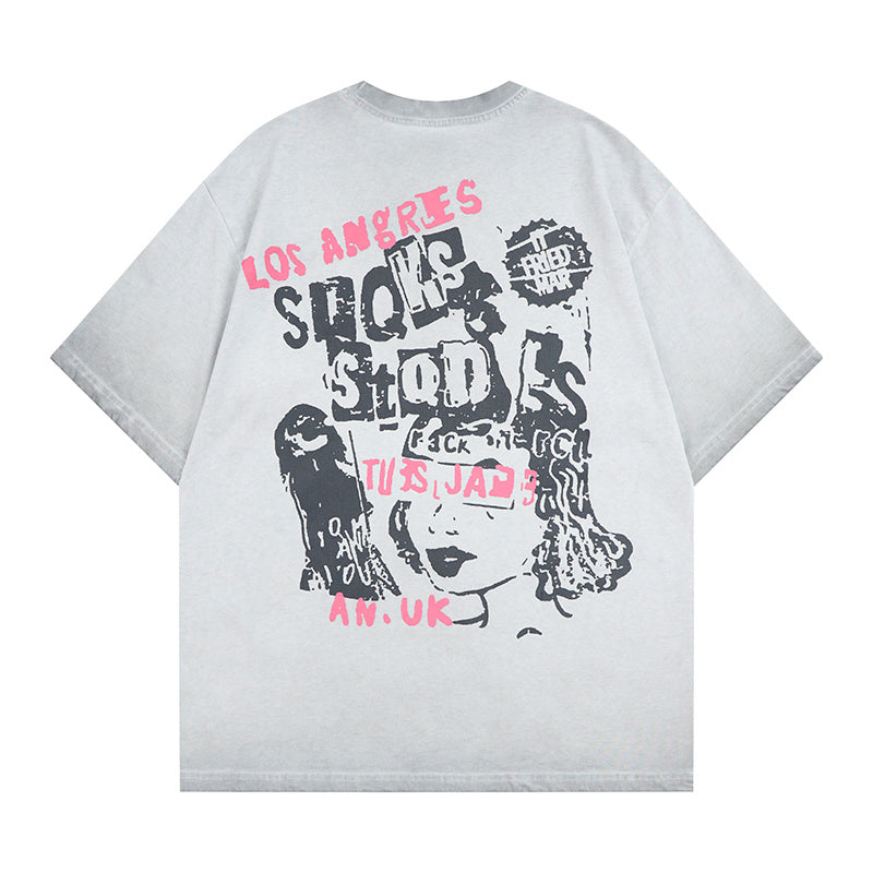 DONOTLOGO Deconstructed "Let's Rock" Graphic Tee - Unisex Vintage Washed Graphic T-Shirt - Edgy Streetwear Aesthetic Oversized Top