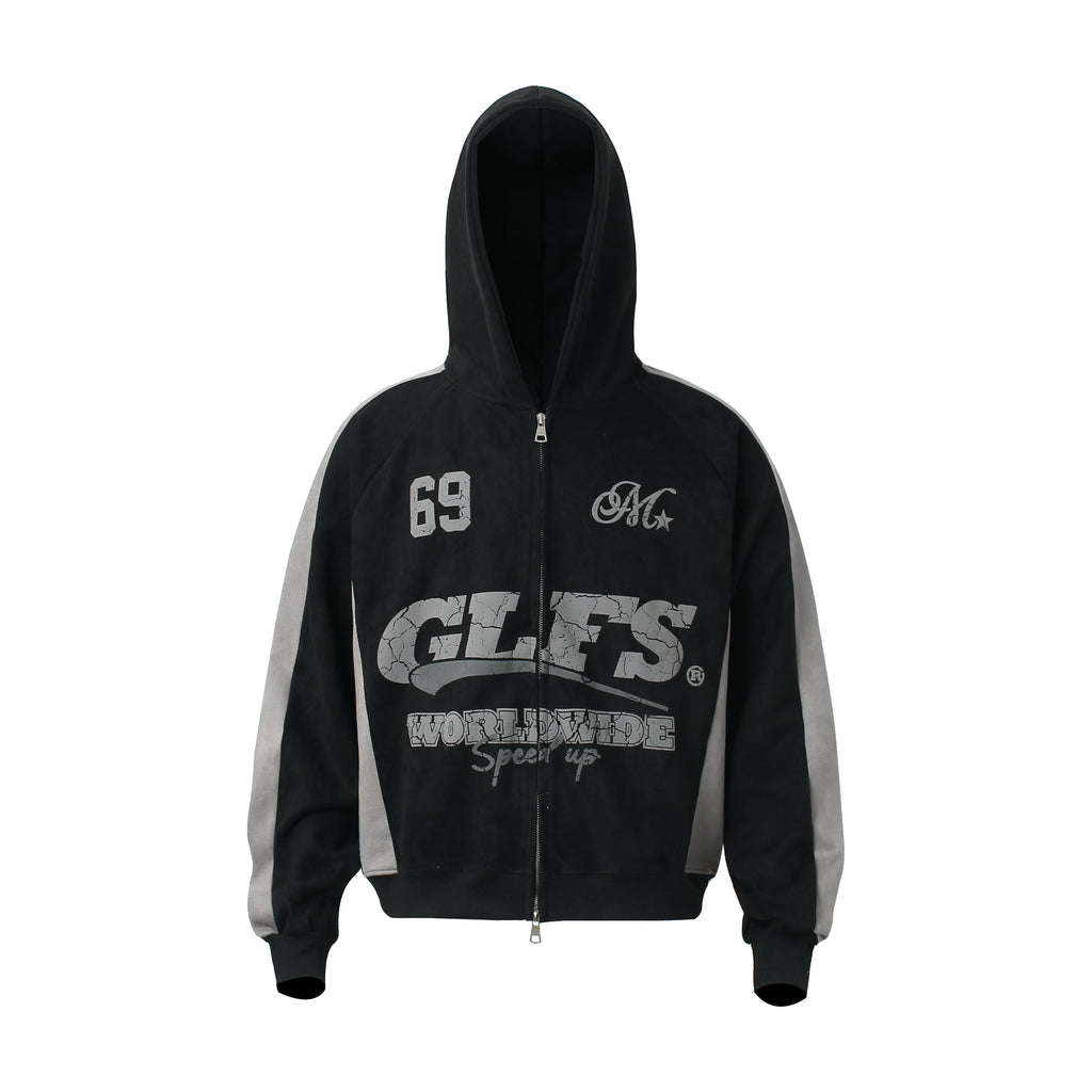 Unisex Vintage Patchwork Zip-Up Hoodie
