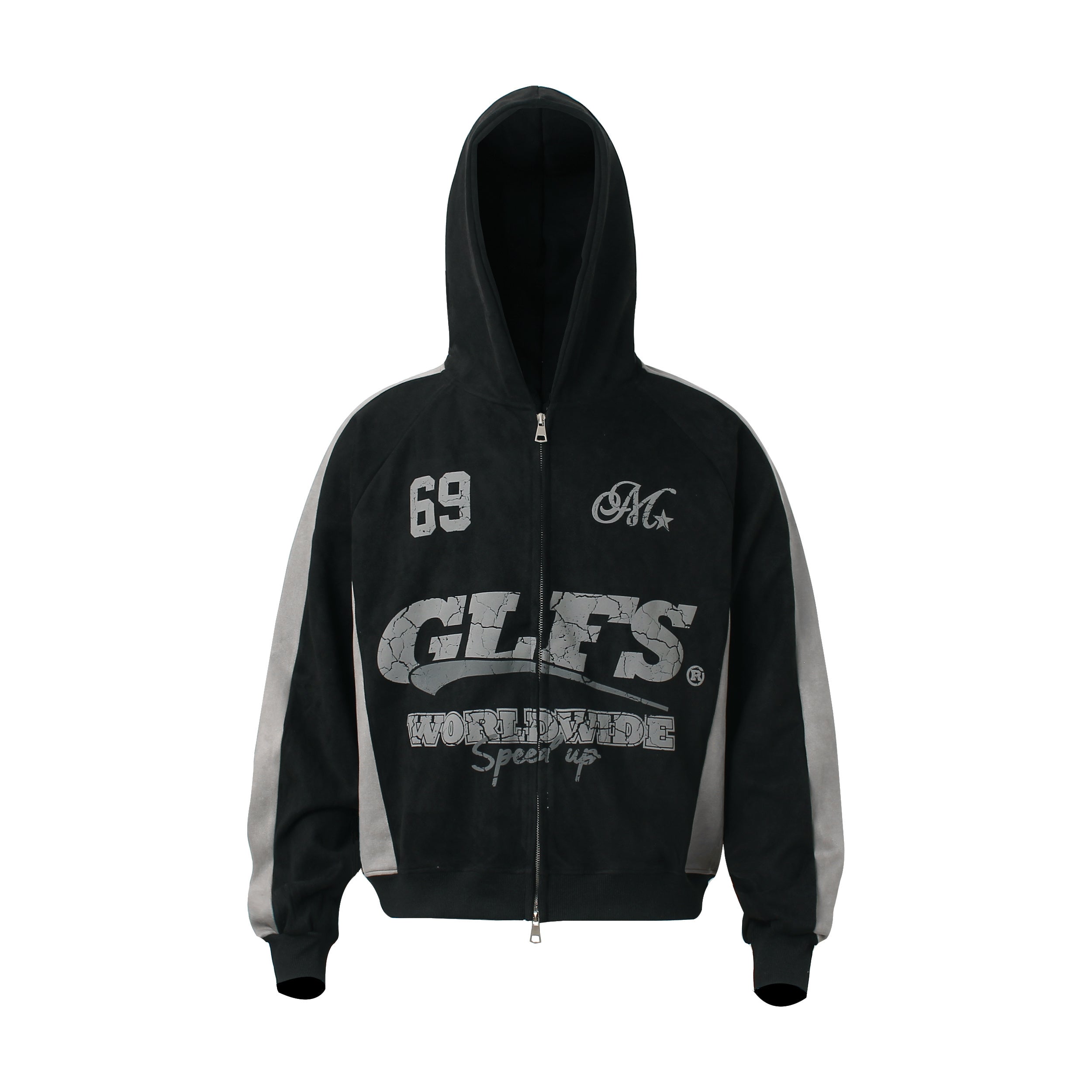 Unisex Vintage Patchwork Zip-Up Hoodie