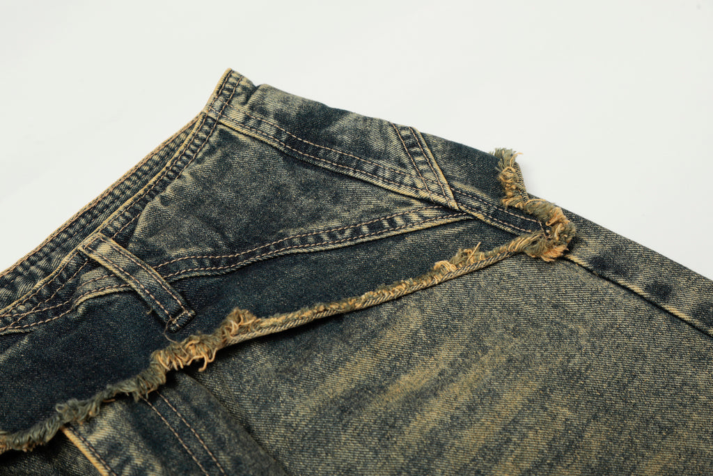 DONOTLOGO Unisex Vintage Washed Wide-Leg Jeans | Mud-Dyed Look, Distressed Detail | High-Waist Loose Fit Streetwear