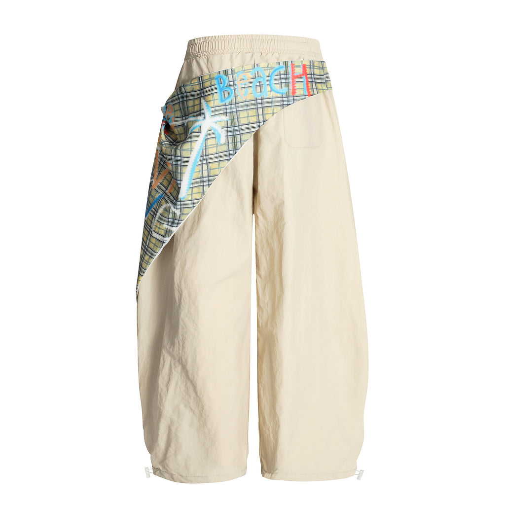 DONOTLOGO Urban Streetwear Collection | Unisex Relaxed Silhouette Cargo Pants | Bold Plaid & Graffiti Motif & Soft Cotton Blend Fabric