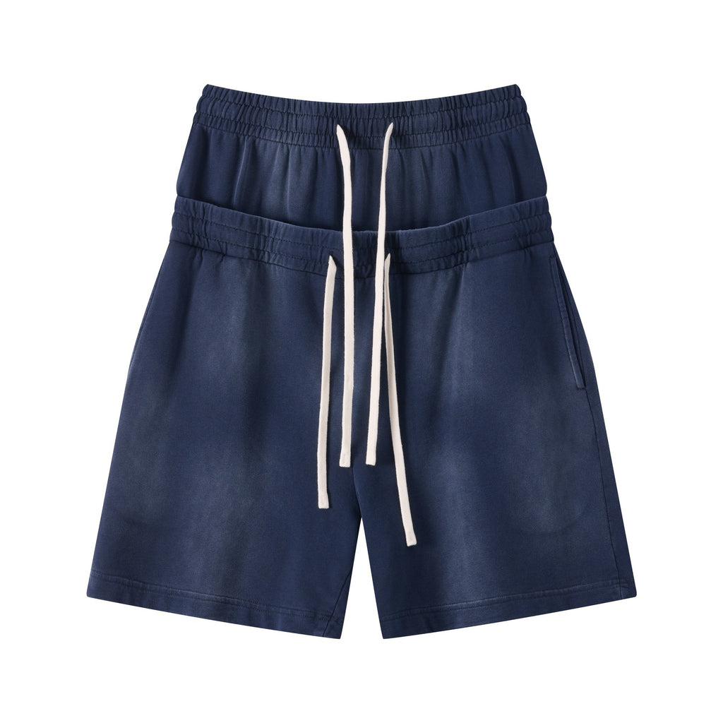 DONOTLOGO Unisex Double Waist Shorts | Snow Washed, Distressed | Drawstring Elastic High-Waist, Loose Fit
