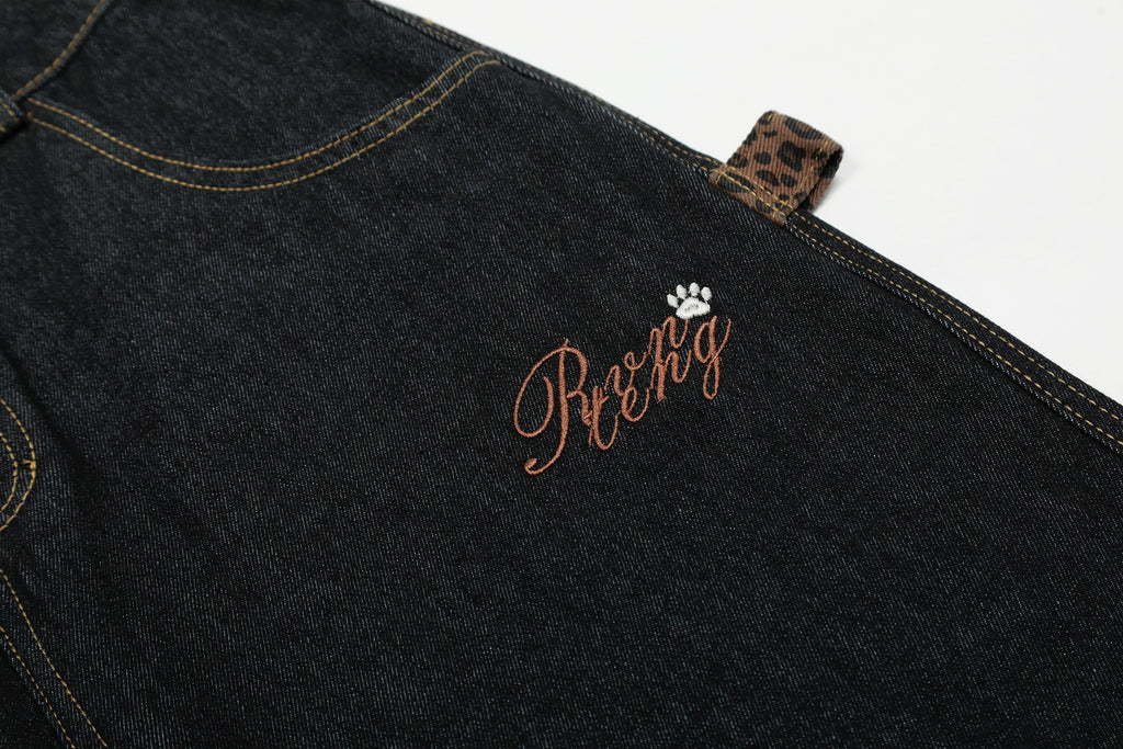 Unisex Vintage Leopard Applique Denim Jeans