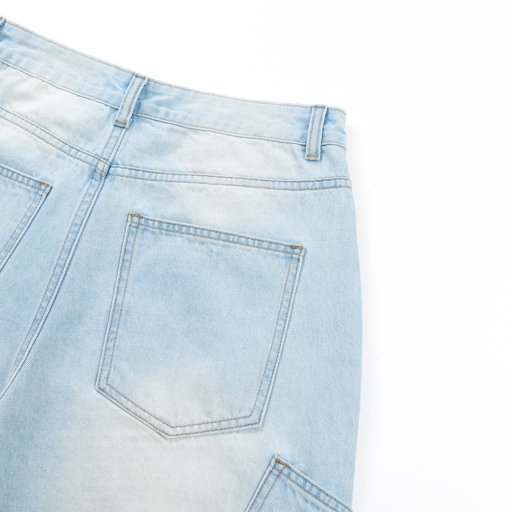 DONOTLOGO Heavy Acid Wash Baggy Cargo Jorts | Unisex Y2K Wide Leg Denim Shorts | Retro High Street Summer Bottoms