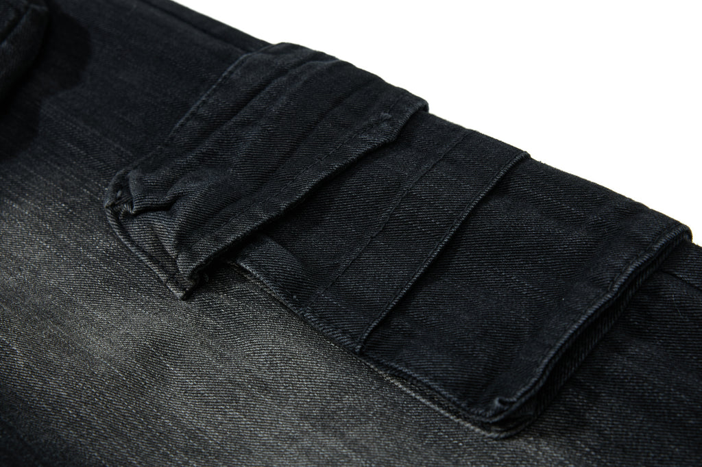 Unisex Street Style Multi-Pocket Washed Denim Jeans