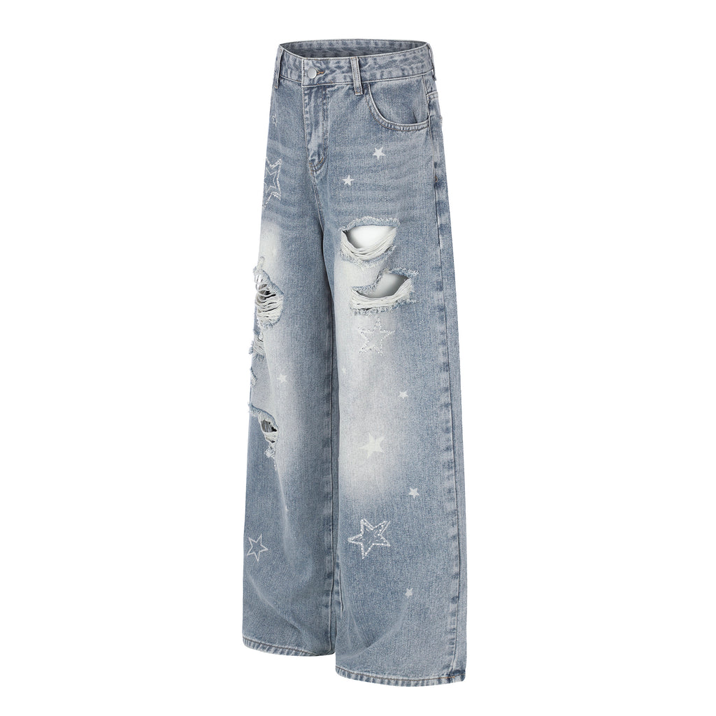 DONOTLOGO Urban Edge Collection | Unisex Relaxed Fit Denim Jeans | Bold Star Embroidery & Ripped Wash Finish with Classic Cotton Denim Fabric