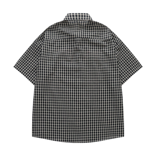 DONOTLOGO Coastal Vintage Collection | Unisex Oversized Gingham Camp Collar Shirt | Playful Aesthetic Short Sleeve Top with Whimsical Lobster Embroidery Detail