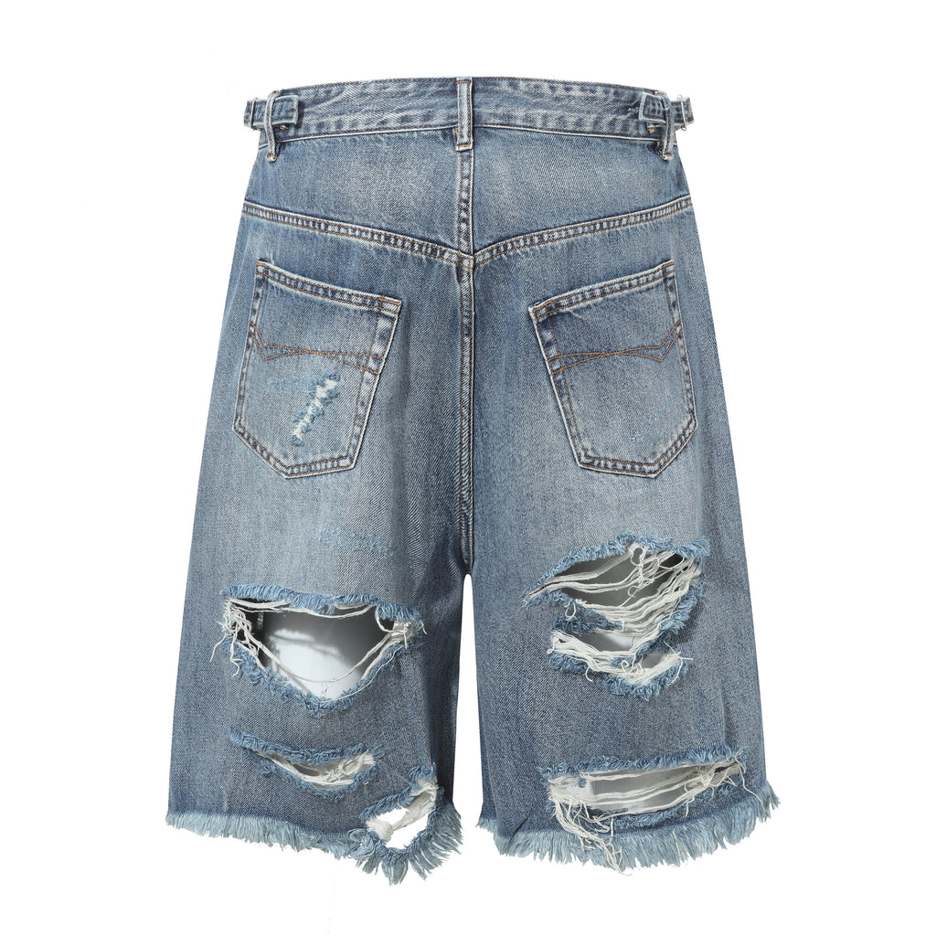 DONOTLOGO Unisex Vintage Ripped Denim Shorts | Raw Hem & Mid Wash | Summer Street Style Must-Have