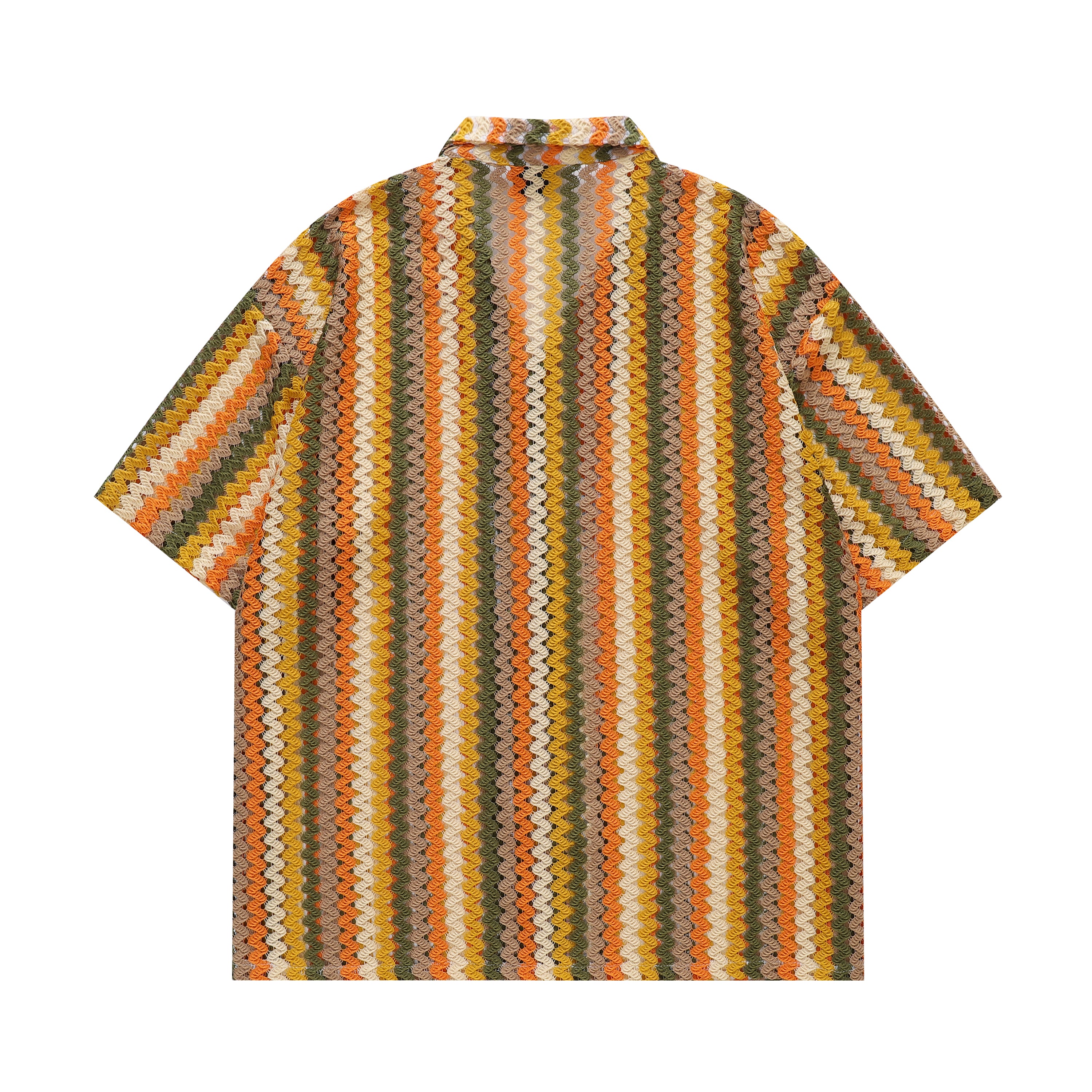 DONOTLOGO 70s Vibe Striped Knit Shirt | Unisex Y2K Cuban Collar Top with Zigzag Print | High Street Relaxed Fit Summer Blouse