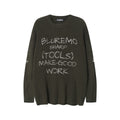 Unisex Knit Sweater with Distressed Letter Embroidery and Chain Details