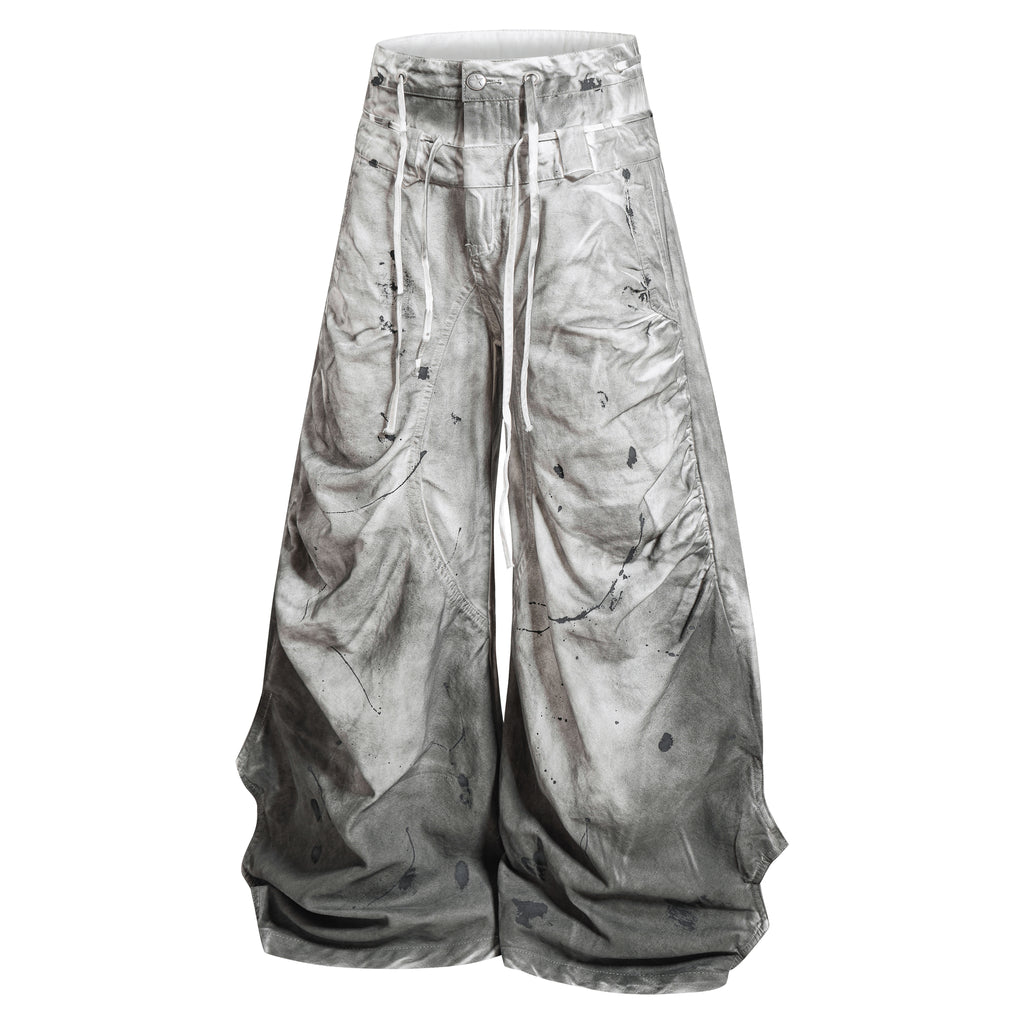 DONOTLOGO Heavy Splatter Gradient Wide-Leg Denim | Unisex Y2K Punk Rock Paint-Splashed Jeans | Vintage Gray High Street Oversized Trousers