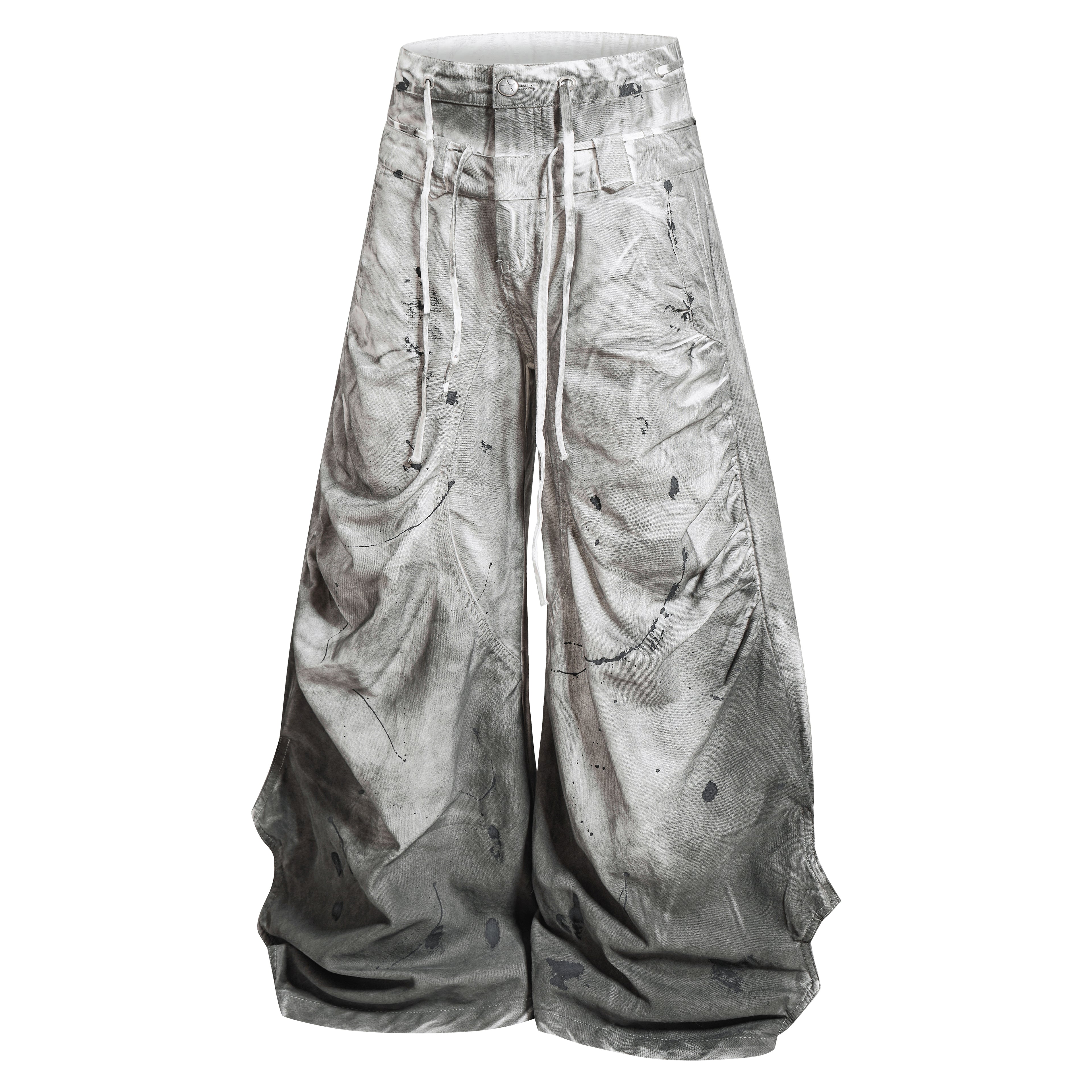 DONOTLOGO Heavy Splatter Gradient Wide-Leg Denim | Unisex Y2K Punk Rock Paint-Splashed Jeans | Vintage Gray High Street Oversized Trousers