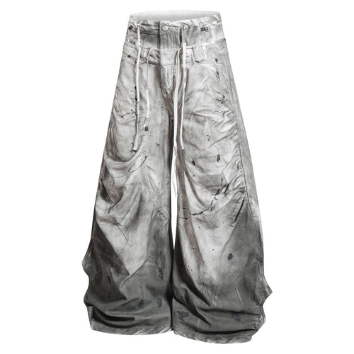 DONOTLOGO Heavy Splatter Gradient Wide-Leg Denim | Unisex Y2K Punk Rock Paint-Splashed Jeans | Vintage Gray High Street Oversized Trousers