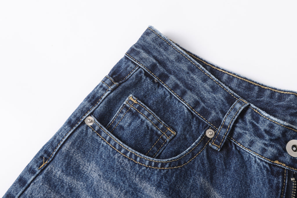 DONOTLOGO Retro Blue Baggy Denim Pants | Unisex Y2K Wide Leg Trousers with Natural Whiskering & Fade | High Street Relaxed Fit Bottoms
