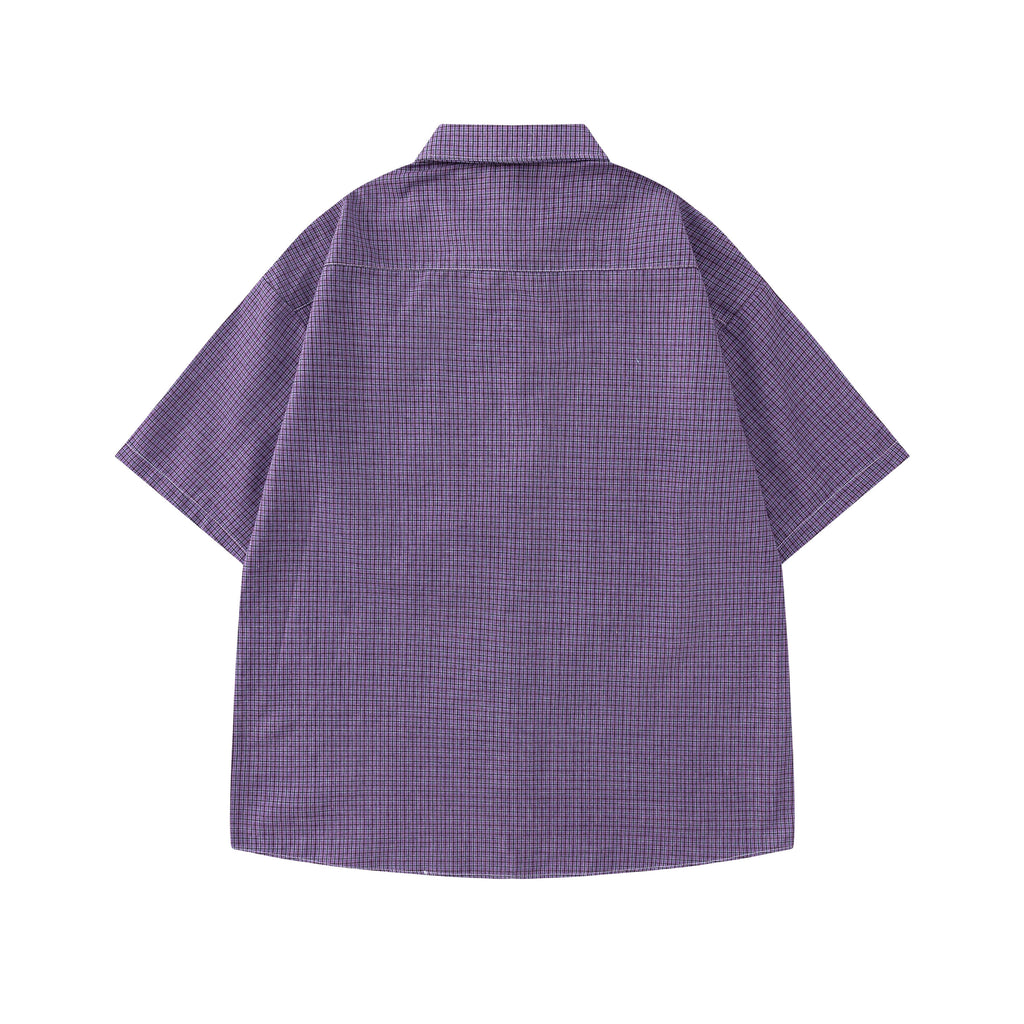 DONOTLOGO Unisex Purple Plaid Shirt & Braided Tie Set | Loose Fit, Vintage Preppy | Summer Essential
