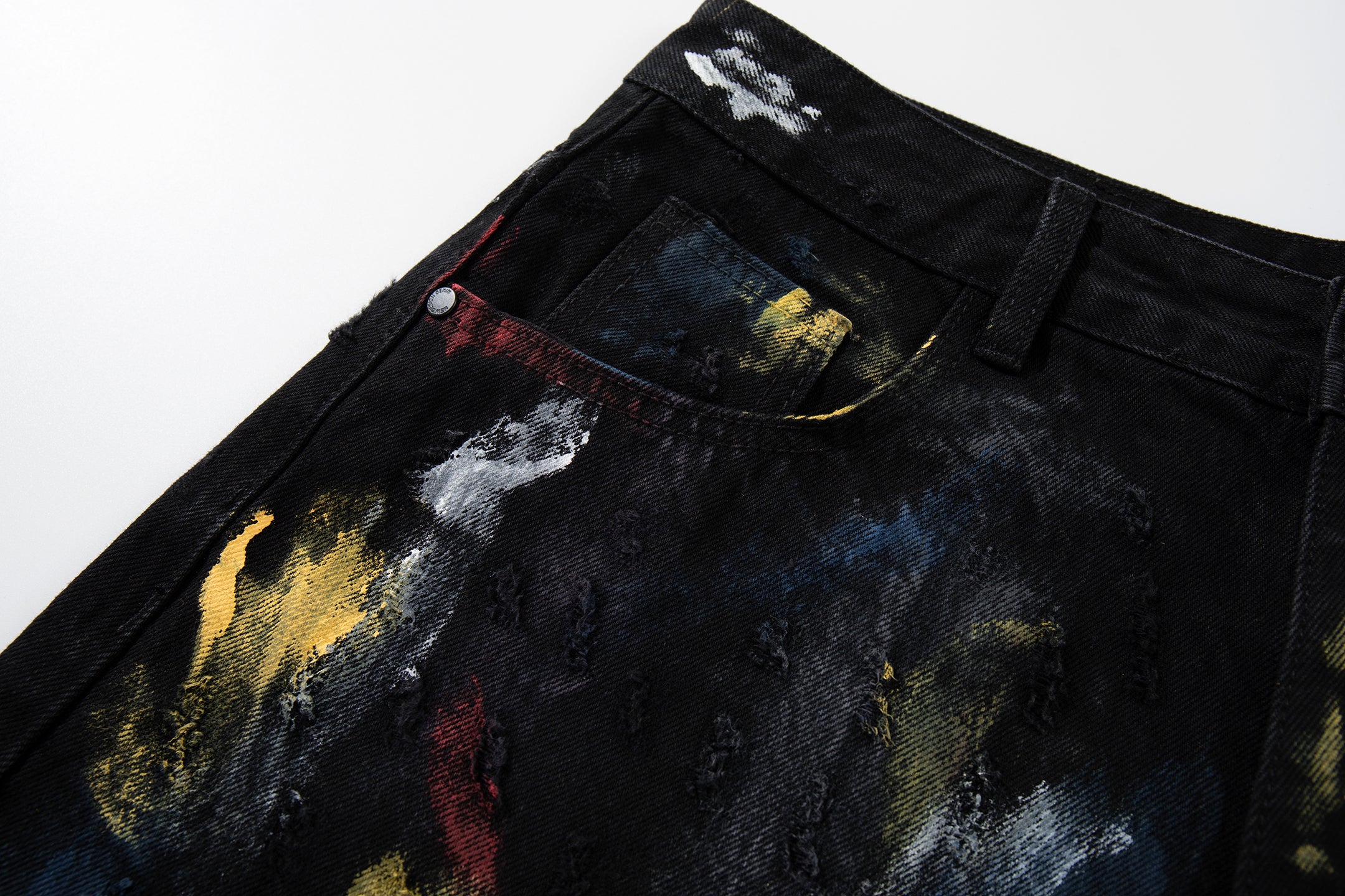 DONOTLOGO Unisex Abstract Graffiti Denim Bermuda Shorts - Vintage Distressed Baggy Jorts with Colorful Splatter Print - Y2K Streetwear Loose Fit Knee Length Jean Shorts